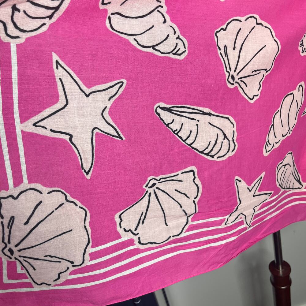 1970s VTG Christian Dior Scarf Pink Seashell Cotton Square 30" Starfish Seahorse - Picture 4 of 9